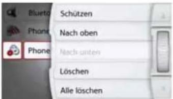 Blueto Phone Phone Schützen Nach oben Nach unten Löschen Alle löschen