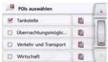 POIs auswählen ✓ Tankstelle □ Übernachtungsmöglic... □ Verkehr und Transport □ Wirtschaft