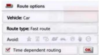 Route options Vehicle: Car Route type: Fast route Avoid: ✓ Time dependent routing