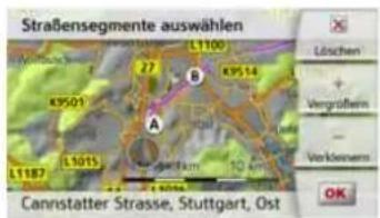 Straßensegmente auswählen L1100 27 B K9514 A K9501 L1187 L1015 10 km Cannstatter Strasse, Stuttgart, Ost