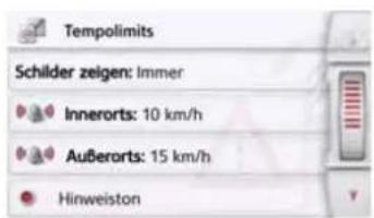 Tempolimits Schilder zeigen: Immer Innerorts: 10 km/h Außerorts: 15 km/h Hinweiston
