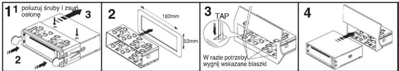 1 poluzuj śruby i zsuń osłone 2 3 182mm 53mm 2 3 TAP W razie potrzeby wygnij wskazane blaszki 4