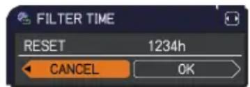 FILTER TIME RESET 1234h CANCEL OK