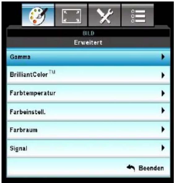 BILD Erweitert Gamma BrilliantColor™ Farbtemperatur Farbeinstell. Farbraum Signal Beenden