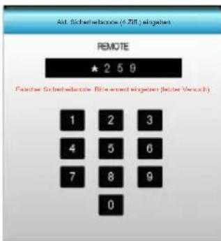 Alt. Sicherhelective (4 ZM) eingeben REMOTE ★ 2 5 9 Fischer Sicherhelective Börs erweit eingeben (dietter Versuch) 1 2 3 4 5 6 7 8 9 0