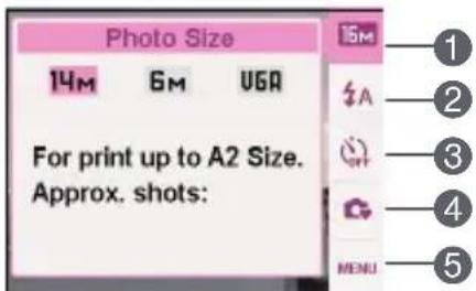 Photo Size 14M 6M USA For print up to A2 Size. Approx. shots: 15m A 3 4 MENU