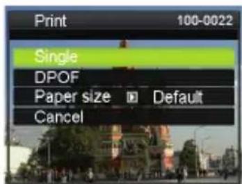 Print 100-0022 Single DPOF Paper size ▶ Default Cancel