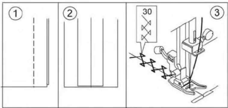 Technical diagram showing three-step assembly steps with labeled components and a 30-unit component diagram.