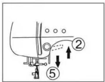 Diagram of a mechanical device with numbered parts and directional arrows indicating motion or force