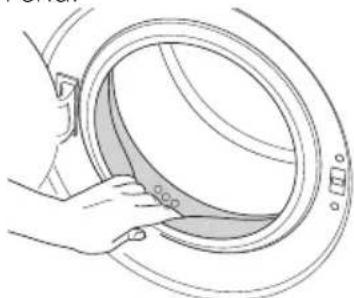 Line drawing of a hand holding a circular object with a shaded interior (no text or symbols)
