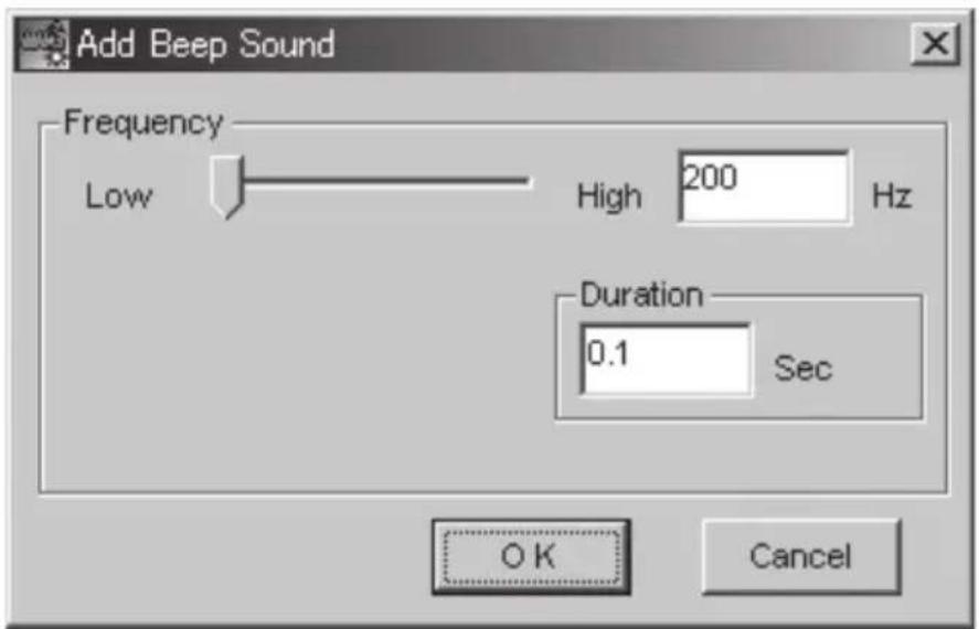 Add Beep Sound Frequency Low High 200 Hz Duration 0.1 Sec OK Cancel