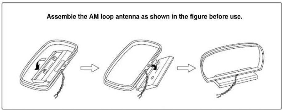 Assemble the AM loop antenna as shown in the figure before use.