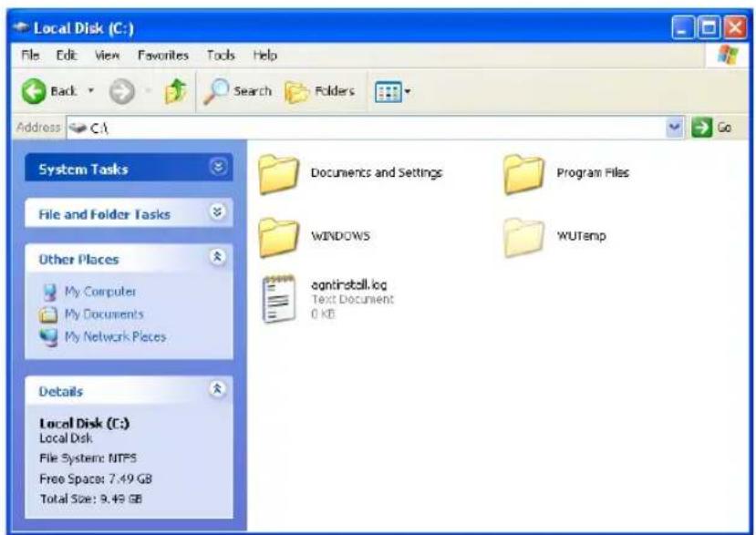 Local Disk (C:) File Edit View Favorites Tools Help Back Search Folders Address C:\ System Tasks File and Folder Tasks Other Places My Computer My Documents My Network Places Details Local Disk (C:) Local Disk File System: NTFS Free Space: 7.49 GB Total Size: 9.49 GB Documents and Settings Program F…