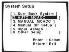 PIONEER VSX-1014 - Select 'AUTO MCACC' from the System Setup menu then press ENTER. - 1