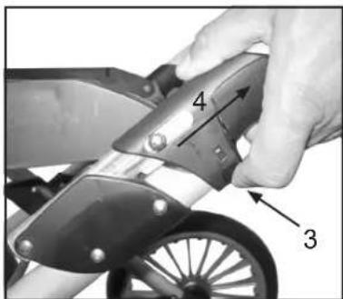 Close-up of a hand using a power tool to adjust a mechanical component with numbered parts labeled 3 and 4.