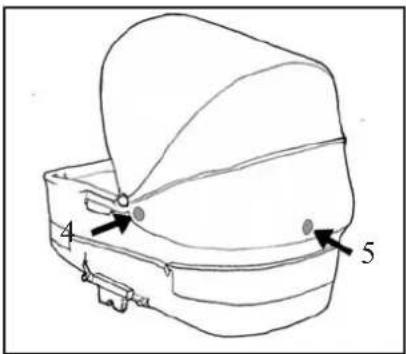 Diagram of a device with labeled parts 4 and 5, showing internal components and directional arrows.