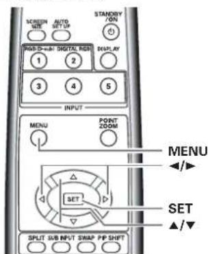SCREEN SIZE AUTO SET UP STANDORY ON RGB/SD+1 Digital RGB DISPLAY 1 2 3 4 5 INPUT MENU POINT ZOOM SET SPLIT SUB INPUT SNAP PP SHIFT MENU SET ▲/▼