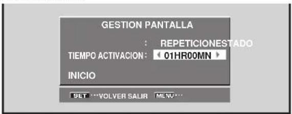 GESTION PANTALLA : REPETICIONESTADO TIEMPO ACTIVACION: 01HR00MN INICIO SET ***VOLVER SALIR MENU***