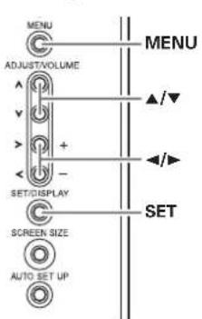 MENU ADJUST/VOLUME SET/DISPLAY SCREEN SIZE AUTO SET UP MENU SET ▲/▼ ◄/►