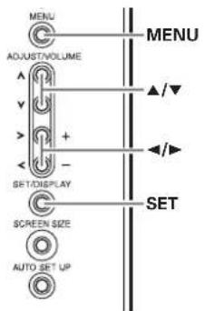 MENU ADJUSTIVOLUME SET/DISPLAY SCREEN SIZE AUTO SET UP MENU ▲/▼ ◄/► SET