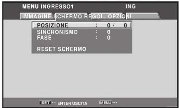 MENU INGRESSO1 IMMAGINE SCHERMO REGOL. OPZIONI POSIZIONE : 0 / 0 SINCRONISMO : 0 FASE : 0 RESET SCHERMO SET ... ENTER USCITA MENU ...
