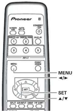 Pioneer SCREEN SUB AUTO SET UP STANDRY /ON RGB 5-watt DIGITAL ROSE 1 2 DISPLAY 3 4 5 INPUT MENU POINT ZOOM MENU SET SET ▲/▼ SPLIT SUB INPUT SWAP PP SHIFT