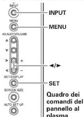 INPUT MENU ADJUST/VOLUME A V + - SET/DISPLAY SCREEN SIZE AUTO SET UP INPUT MENU SET Quadro dei comandi del pannello al plasma