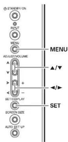 STANDBY/ON INPUT MENU ADJUST/VOLUME SET/DISPLAY SCREEN SIZE AUTO SET UP MENU SET ▲/▼ ▲/►