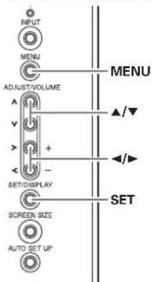INPUT MENU ADJUSTIVOLUME SET/DISPLAY SCREEN SIZE AUTO SET UP MENU ▲/▼ ◄/► SET