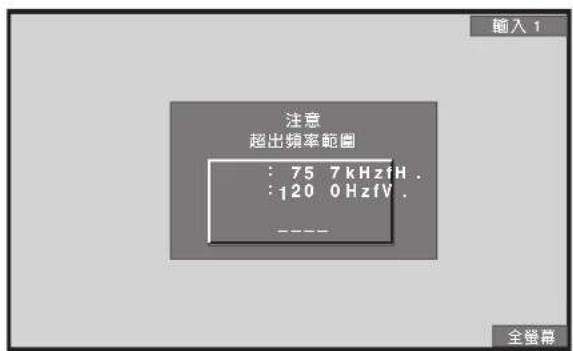 注意 超出頻率範圍 : 75 7kHzH . :120 0HzfV . 全螢幕