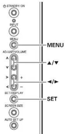 STANDBY/GN INPUT MENU ADJUST/VOLUME SET/DISPLAY SCREEN SIZE AUTO SET UP MENU SET ▲/▼ ◄/►