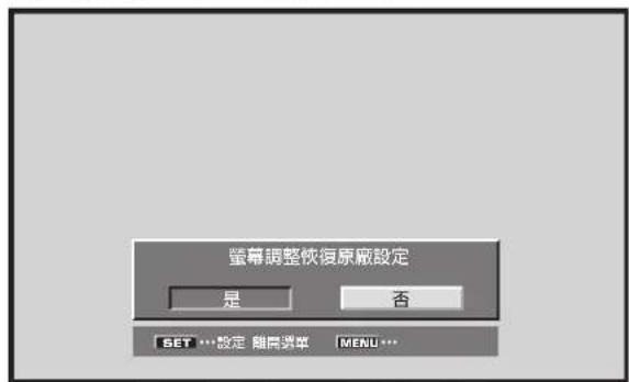 螢幕調整恢復原廠設定 是 否 SET ...設定 離間彎單 MENU...