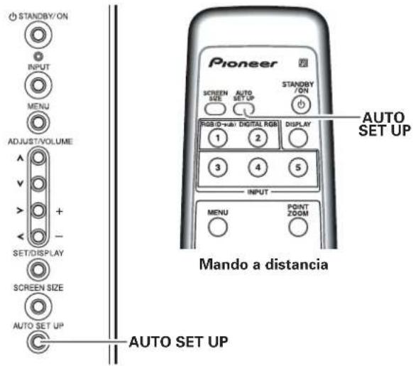 STANDBY/ON INPUT MENU ADJUST/VOLUME + - SET/DISPLAY SCREEN SIZE AUTO SET UP Pioneer SCREEN SIZE AUTO SET UP RGB (O-sub) DIGITAL RGB 1 2 3 4 5 DISPLAY INPUT MENU POINT ZOOM Mando a distancia AUTO SET UP