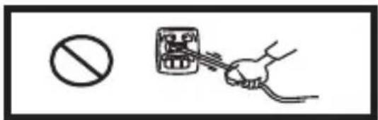 Safety warning symbol and electrical circuit diagram showing no prohibition and hand holding plug-in socket