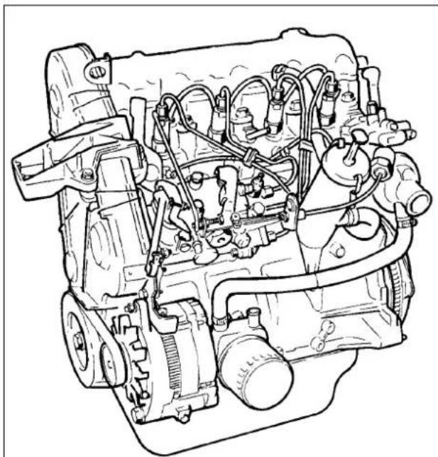Technical line drawing of an internal combustion engine (no text or labels)