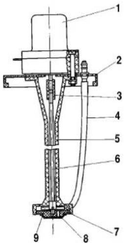 Technical diagram of a mechanical device with numbered components for identification