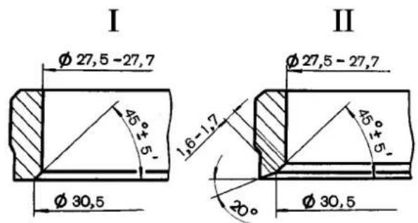 I Ø 27,5 - 27,7 45° ± 5° Ø 30,5 II Ø 27,5 - 27,7 16 - 1.7 45° ± 5° Ø 30,5
