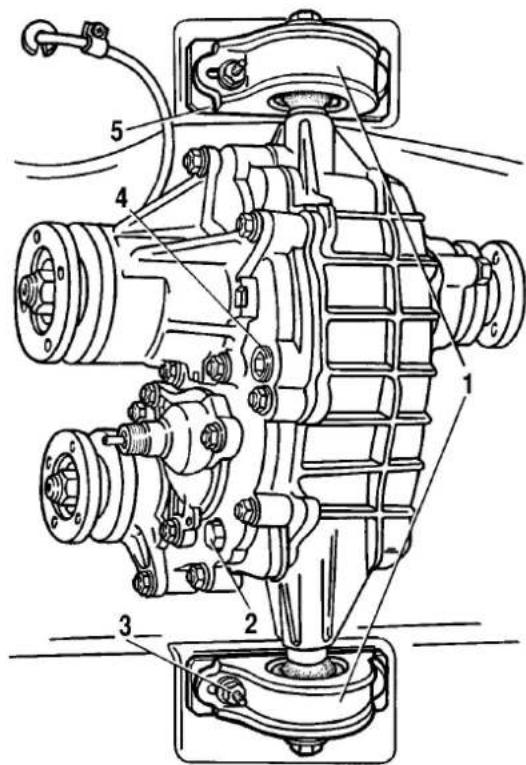 Technical diagram of a mechanical assembly with numbered components labeled 1 through 5