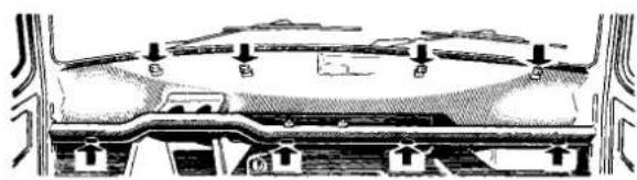 Technical line drawing of a car interior with structural components and roof (no text or symbols)