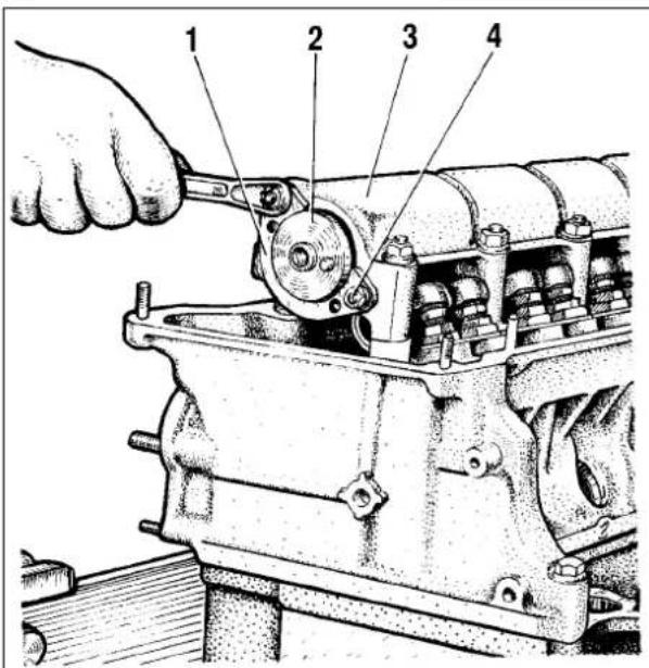 Technical diagram of a mechanical assembly with numbered parts labeled 1 to 4