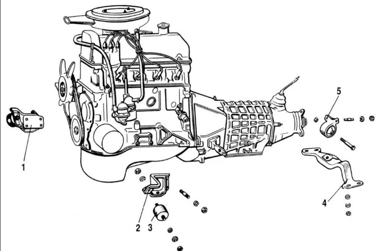 Technical diagram of an engine assembly with numbered parts and exploded view, likely for maintenance or repair.