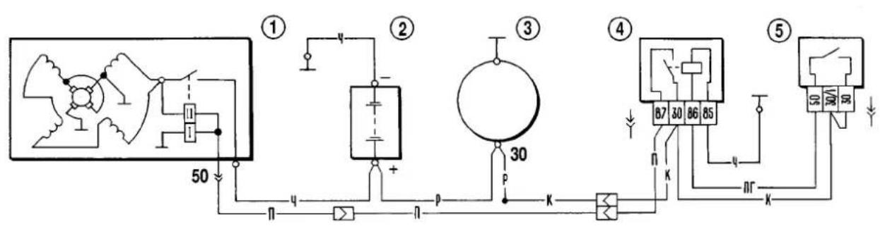 Electrical circuit diagram with labeled components and connections, including motor, switch, and power lines