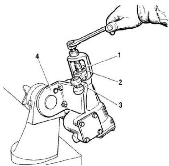 Technical diagram of a mechanical clamp or lever assembly with numbered parts labeled 1 to 4