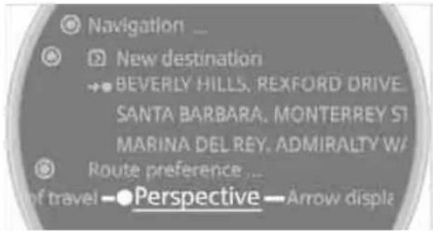 Navigation ... New destination → BEVERLY HILLS, REXFORD DRIVE SANTA BARBARA, MONTERREY ST MARINA DEL REY, ADMIRALTY W/ Route preference ... Of travel — Perspective — Arrow display