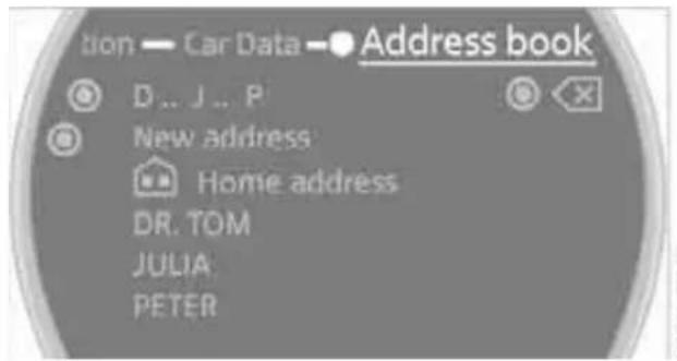 tion — Car Data — Address book D... J... P New address Home address DR. TOM JULIA PETER