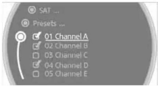 SAT ... Presets ... 01 Channel A 02 Channel B 03 Channel C 04 Channel D 05 Channel E