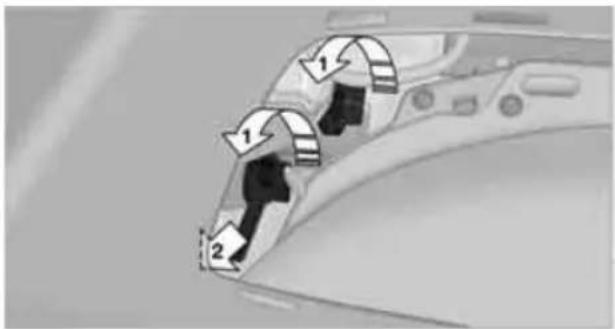 Diagram showing car interior components with numbered labels indicating parts of the door and window