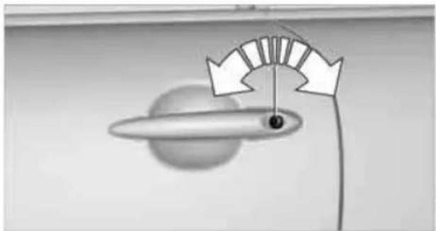 Diagram of a pendulum with a fulcrum and a hanging mass, showing motion direction (no text or labels)