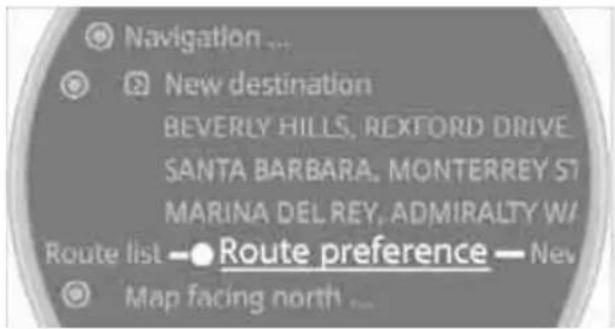 Navigation ... New destination BEVERLY HILLS, REXFORD DRIVE SANTA BARBARA, MONTERREY ST MARINA DEL REY, ADMIRALTY W/ Route list — Route preference — New Map facing north ...