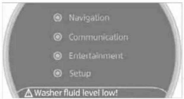 Navigation Communication Entertainment Setup Washer fluid level low!